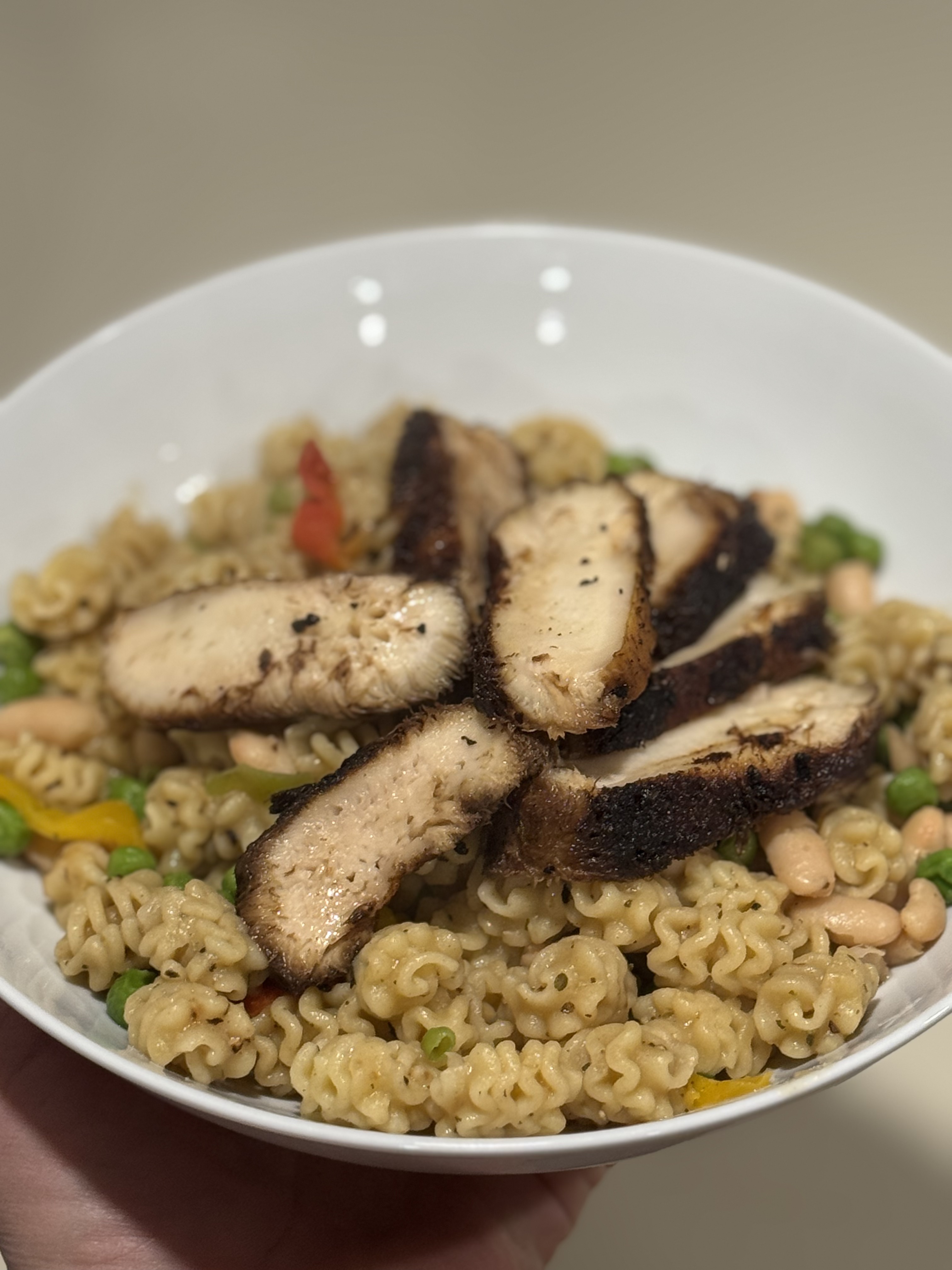Seared mushroom steaks on pasta